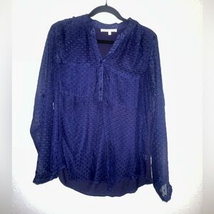 Navy Blue Sheer Long Sleeve Blouse size Small